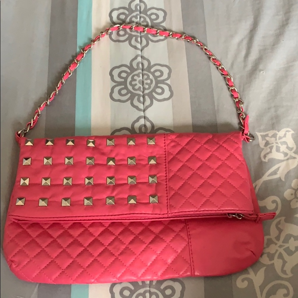 Silver studded hot pink purse